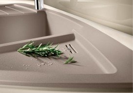 Мийка для кухні кутова BLANCO ZIA 9 E SILGRANIT трапециевидная врізна сірий беж 514763