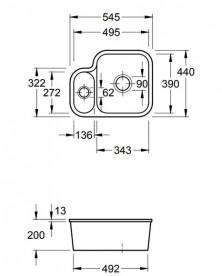 Мийка для кухні Villeroy & Boch Cisterna 60B 54,5х44 см під стільницю кераміка almond 670201AM