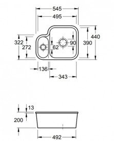 Мойка для кухни Villeroy & Boch Cisterna 60B 54,5х44 см под столешницу керамика almond 670202AM