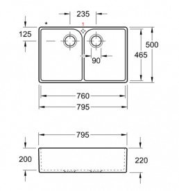 Мийка для кухні Villeroy & Boch Farmhouse 80 X подвійна 79,5х50 см кераміка ebony 638001S5