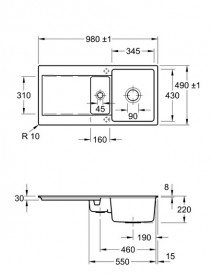 Мойка для кухни Villeroy & Boch Siluet 45 Flat 78х49 см керамика chromit 33341FJ0