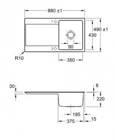Мойка для кухни Villeroy & Boch Siluet 50 Flat 88х49 см керамика graphite 33352Fi4