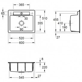 Мийка для кухні Villeroy & Boch Siluet 60 S 60х51 см кераміка graphite 334601i4
