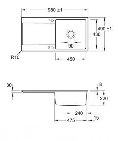 Мойка для кухни Villeroy & Boch Siluet 60 flat 98х49 см керамика ivory 33362FFU