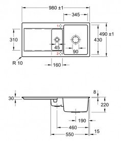 Мийка для кухні Villeroy & Boch Siluet 60 R flat 98х49 см кераміка graphite 33372Fi4