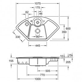 Мийка для кухні Villeroy & Boch Solo Corner 107,5х60 см кераміка snow white 670801KG