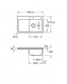 Мийка для кухні Villeroy & Boch Subway 45 Flat 74,5х47,5 см чаша справа кераміка stone white 67142FRW