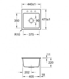 Мийка для кухні Villeroy & Boch Subway 45 XS Flat 44х47,5 см кераміка graphite 67811Fi4