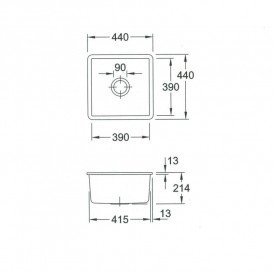 Мийка для кухні Villeroy & Boch Subway 50 SU 44х44 см під стільницю кераміка ebony 332502S5