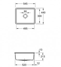 Мийка для кухні Villeroy & Boch Subway 60 SU 54,5х44 см під стільницю кераміка graphite 331001i4