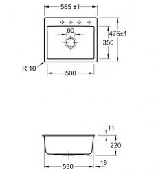 Мойка для кухни Villeroy & Boch Subway 60 S Flat 56,5х47,5 см керамика graphite 33091Fi4
