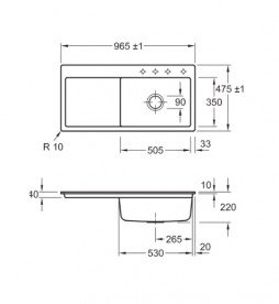 Мойка для кухни Villeroy & Boch Subway 60 XL Flat 96,5х47,5 см чаша справа керамика graphite 67191Fi4