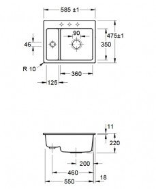 Мийка для кухні Villeroy & Boch Subway 60 XM Flat 58,5х47,5 см кераміка graphite 67801Fi4