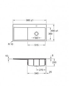 Мойка для кухни Villeroy & Boch Subway Style 60 Flat 98х49 см чаша справа керамика white alpin 33611FR1