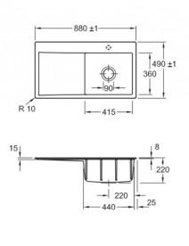 Мойка для кухни Villeroy & Boch Subway Style 50 Flat 88х49 см чаша справа керамика graphite 33512Fi4