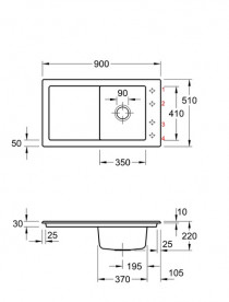 Мийка для кухні Villeroy & Boch Timeline 50 90х51 см кераміка graphite 330702i4