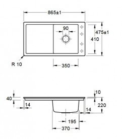 Мийка для кухні Villeroy & Boch Timeline 50 Flat 86,5х47,5 см кераміка ebony 33072FS5