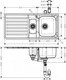 Мийка для кухні вбудована Hansgrohe S41 S4111-F540 нержавіюча сталь 43342800