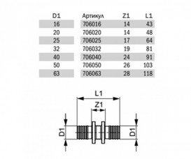 Муфта соединительная Tece TECEflex 63х63 латунь 706063