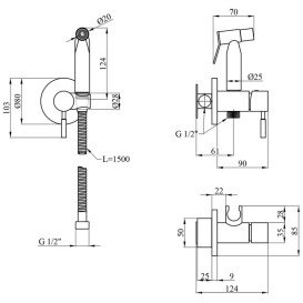 Набор 3 в 1 душевая система Kroner Edelstahl Klassisch-SCH082 + смеситель Edelstahl Klassisch-SCH010 + гигиенический душ SCH053 черный CVS30166