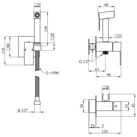 Набор 3 в 1 душевая система Kroner Edelstahl Kubus-SCH082 + смеситель Edelstahl Kubus-SCH010 + гигиенический душ SCH053 черный CVS30182