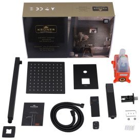 Набор 3 в 1 душевая система Kroner Edelstahl Kubus-SCH082 + смеситель Edelstahl Kubus-SCH010 + гигиенический душ SCH053 черный CVS30182