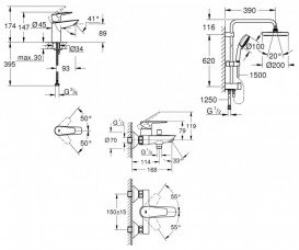 Набір змішувачів для ванної Grohe BauEdge New 3 в 1 з душовою системою хром UA12336TS0