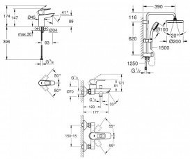 Набір змішувачів для ванної Grohe BauLoop New 3 в 1 з душовою системою хром UA26129005