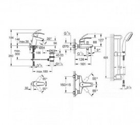 Набор смесителей для ванной Grohe Eurosmart со смесителем для кухни однорычажные хром 123202