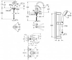 Набір змішувачів для ванної та кухні Grohe BauLoop 4 в 1 з душовим гарнітуром хром UA123225K0