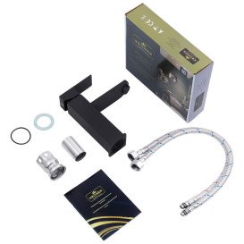 Набір змішувачів для ванної кімнати Kroner Edelstahl Kubus-SCH010 + змішувач Edelstahl Kubus-SCH060 + штанга для душу чорний CVS30161