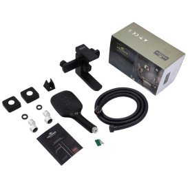 Набір змішувачів для ванної кімнати Kroner Edelstahl Kubus-SCH010 + змішувач Edelstahl Kubus-SCH060 + штанга для душу чорний CVS30161