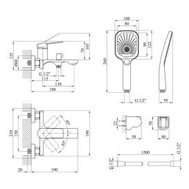 Набор смесителей для ванной Kroner Makon-GRP060 + смеситель Makon-GRP030-T + смеситель Makon-GRP010 графит CVS30154