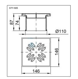 Надставка для сливного трапа Styron с решеткой Flower 146х146 мм нержавеющая сталь STY-505-FLOWER