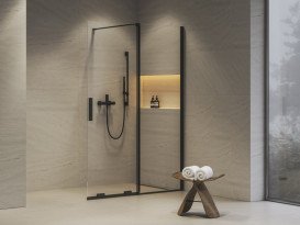 Неподвижная стенка для душа Ravak Roll Walk In ROWI-110 с подвижным стеклом профиль черный стекло transparent X9WVD0300Z1