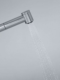  Смеситель для кухни KLUDI TANGENTA однорычажный  выдвижной излив  нержавеющая неполированная сталь 44941F875