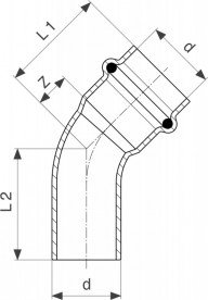 Отвод 45° Viega Sanpress Inox G 0226.1 с SC‑Contur d35 нержавеющая сталь 486235