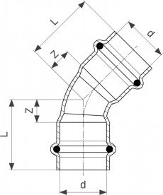 Отвод 45° Viega Sanpress Inox G 0226 с SC‑Contur d42 нержавеющая сталь 486174