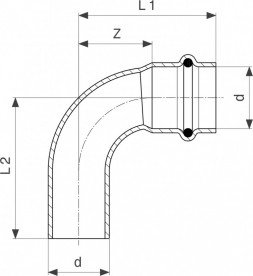 Отвод 90° Viega SeaPress 0316.1 d35 сплав CuNiFe 90/10 453657
