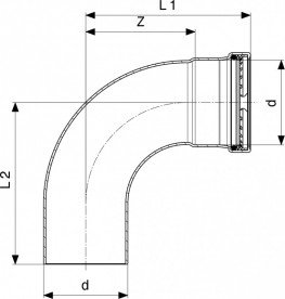 Отвод 90° Viega SeaPress 0316.1XL d88,9 сплав CuNiFe 90/10 556532