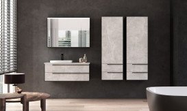 Пенал для ванної кімнати Kolpa San Grace G 1451 500x1450x320 мм ДСП/МДФ світлий бетон/чорний матовий 546380