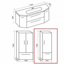 Пенал для ванной Marsan Aurore 130x31 МДФ баклажан Aurore130х31баклажан