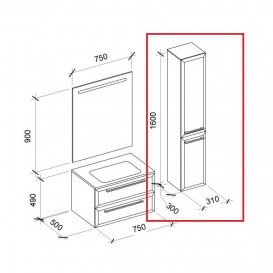 Пенал для ванной Marsan Aurore 160х31 МДФ с корзиной баклажан Aurore160х31баклажан