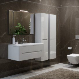 Пенал для ванной Marsan Modeste 35х160 см с корзиной МДФ белый Modeste35х160white-k