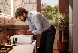 Пенал для підвісної ванної Hansgrohe Xevolos E 40х37 см петлі зліва пісочно-бежевий матовий/текстиль темно-сірий 54219660