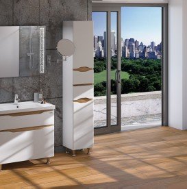 Пенал напольный Sanwerk Liga правый с корзиной МДФ белый/мессина MV0000389