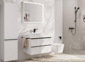 Пенал подвесной Hansgrohe Xelu Q 40х35 см петли справа МДФ глянцевый белый ручка матовый черный 54139670