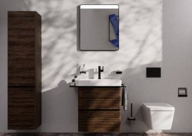 Пенал подвесной Hansgrohe Xelu Q 40х35 см петли справа МДФ темный орех ручка матовый черный 54142670