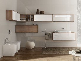 Пенал підвісний Hatria SLIDING wood system 1000x260x400 горіх / білий глянцевий YXR892