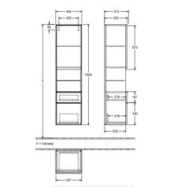 Пенал Villeroy & Boch Venticello 40,4х37,2х154,6 см петли справа ДСП вяз печатный/ручка алюминий белый A95212PN